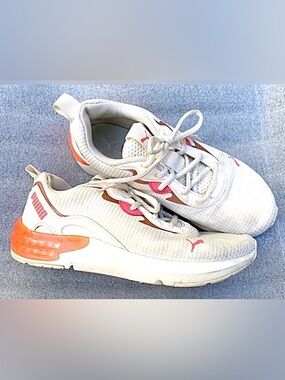 Puma White and Coral Accent Sneakers